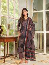Women Black Rayon Blend Ethnic Motifs Printed Straight Kurta Trousers With Dupatta-VKSKD2362